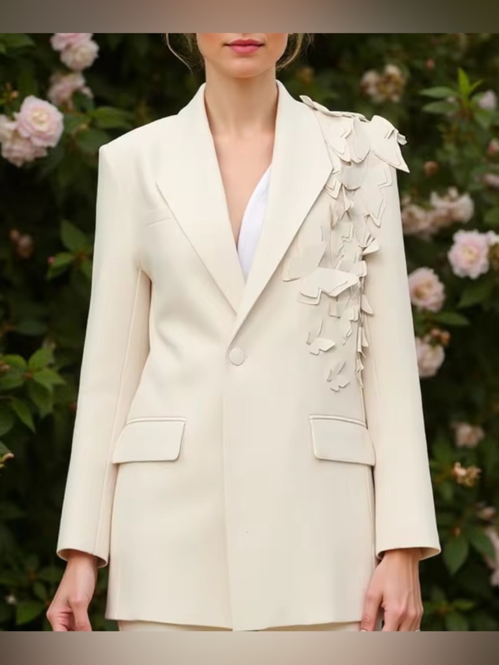 NEW $189 Women's Cream Butterfly-Appliqué Blazer Jacket